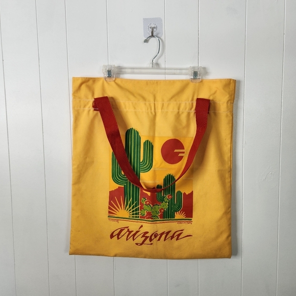 Arizona Novelty Souvenir Tote Bag Purse Large 1990s 90s Yellow Cactus Bohemian - Picture 1 of 9